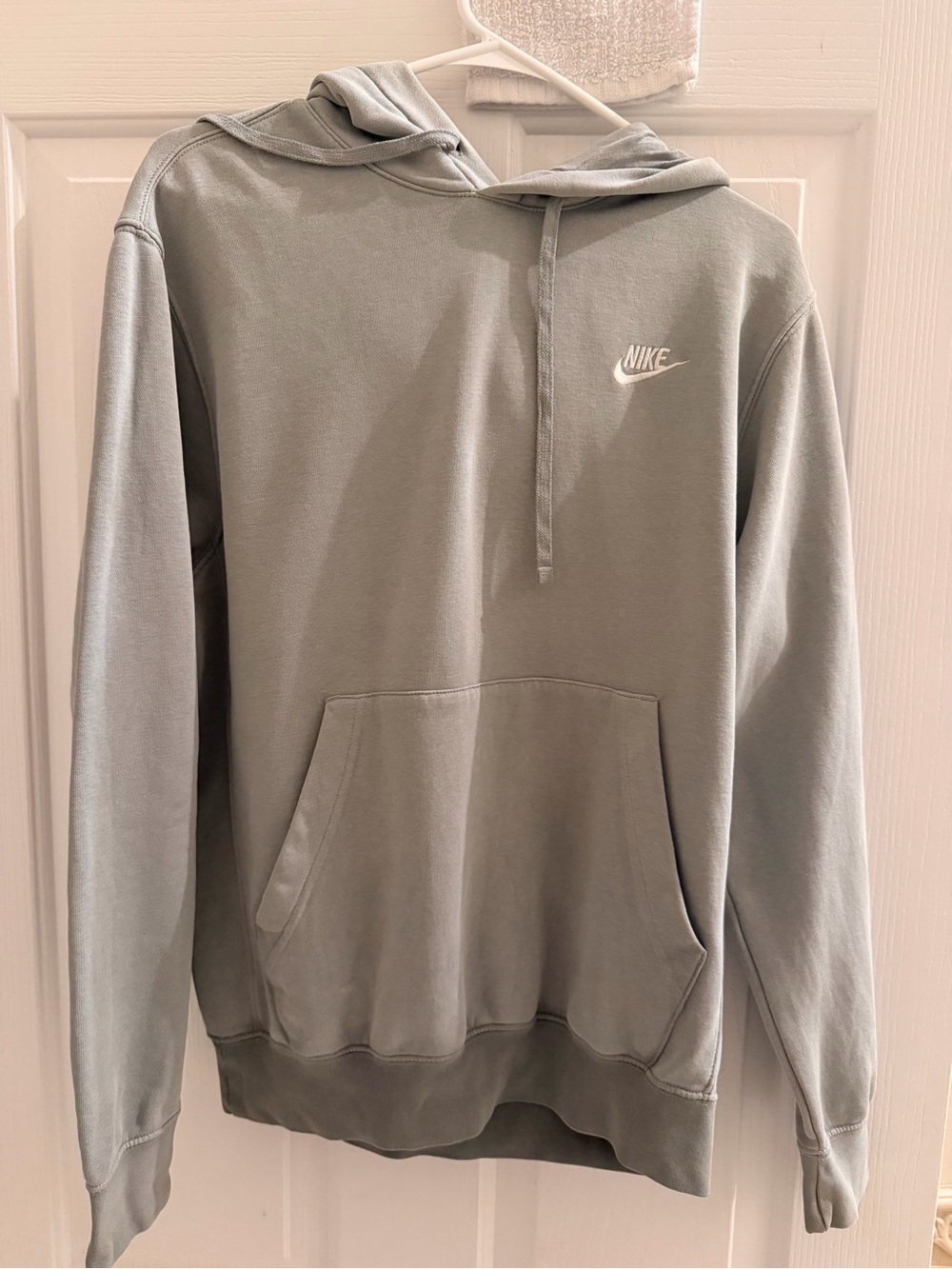Nike Men's Sage Green Hoodie with White Logo excellent condition